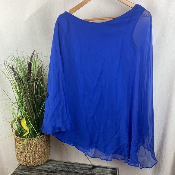 Guess Marciano Blue One Sleeve Cape Top XS - Picture 3 of 7
